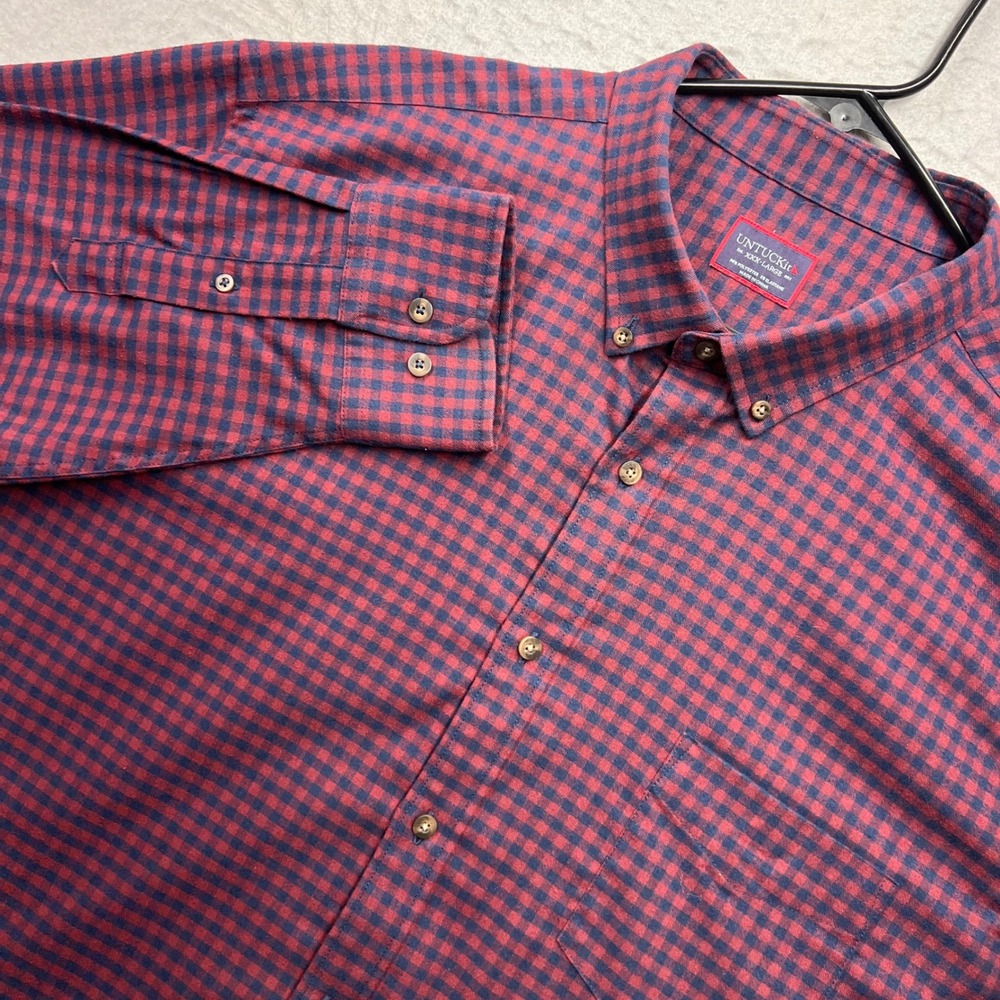 UNTUCKit Mens 3XL Gingham Button Down Shirt Red Navy Blue Long Sleeve 2493